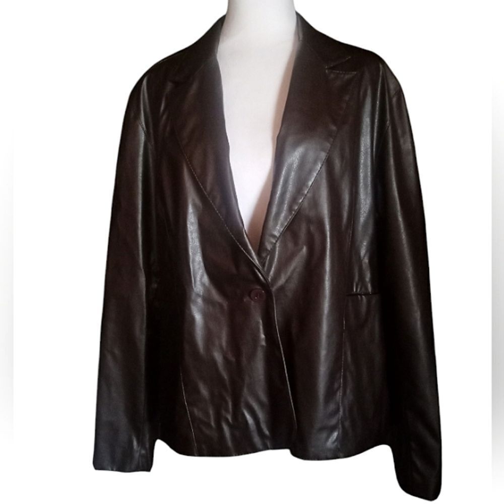 Mountain Lake Chocolate Brown Blazer Cut Faux Leather Jacket Pockets Size Large